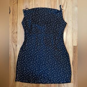 Black Satin Polka Dot Mini Cocktail Dress